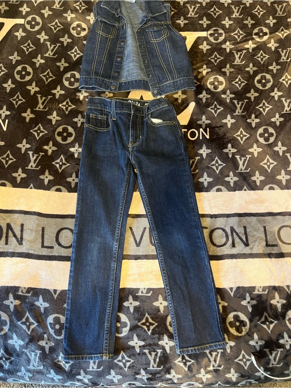 Classic Dark Blue Kid’s Jean Vest with  Straight-Leg Jeans